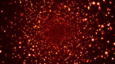Koyu arkaplanda yüzen parlak kırmızı parçacıklar.