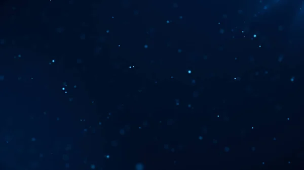 Koyu mavi parçacıklar karanlıkta yavaşça yüzüyor, pürüzsüz soyut arkaplan.