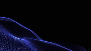 Koyu arkaplanda hareket eden mavi parlayan dalgalar, soyut geleceksel animasyon.