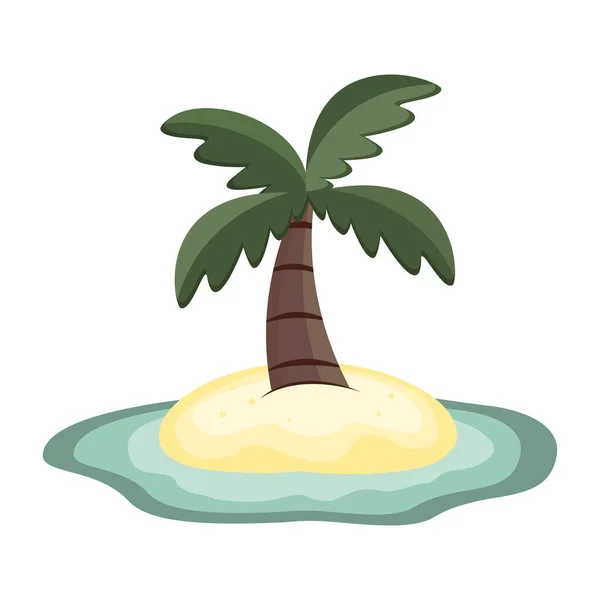 Tropical palm tree on the island among the sea on a white isolate. Vector illustration. — Stock Vector