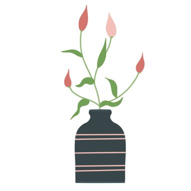 Yaprakları ve sapı beyaza izole edilmiş güzel çiçek kompozisyonu. Çiçekli bitkiler ve bitkiler.