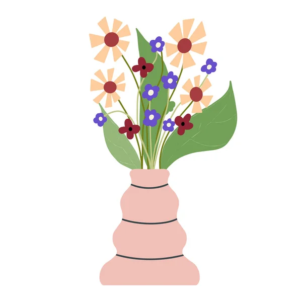 Belle Composition Floraison Avec Feuilles Tige Isolées Sur Blanc Plantes — Image vectorielle