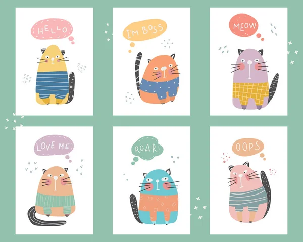 Linda Colección Gatos Con Letras Impresión Infantil Para Vivero Ideal — Vector de stock