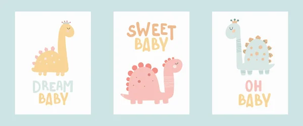 Dino Baby Princess Poster Cute Lettering Childish Simple Hand Draw — Stock Vector