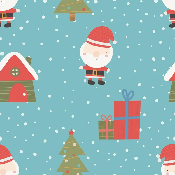 Naadloos Kerstpatroon Met Kerstboom Sneeuw Cadeaus Kerst Ornament Met Rode — Stockvector