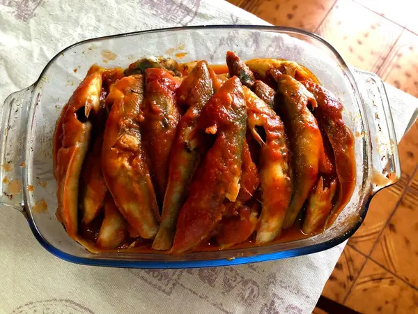 Fresh Donzella Fish Cooked Tomato Sauce — Stock Photo, Image