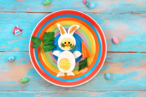 Idea Desayuno Para Niños Conejo Conejo Hecho Huevos Cocidos Plato Imagen De Stock