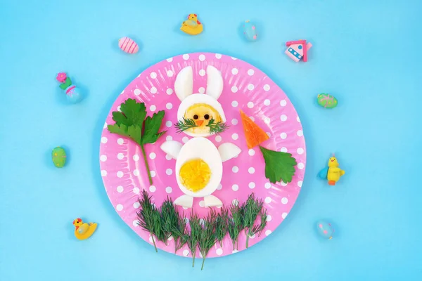 Idea Desayuno Para Niños Conejo Conejo Hecho Huevos Cocidos Plato Fotos De Stock