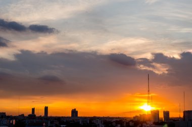Bangkok, Tayland, Thailand, şehir merkezinin dramatik sahne günbatımı