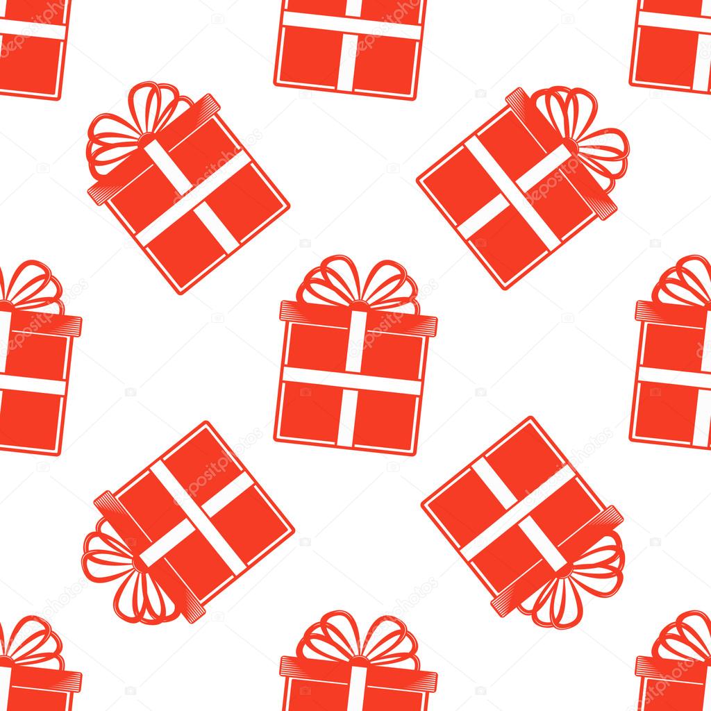 Seamless  Gift pattern, red gift boxes on white background