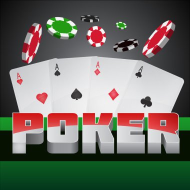 resimde bir casino Tema poker sembolleri ve koyu arka plan üzerinde poker kartları üzerinde
