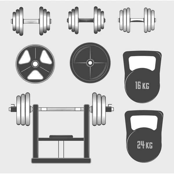 Набір старовинного тренажерного обладнання, цитат та елементів дизайну — стоковий вектор