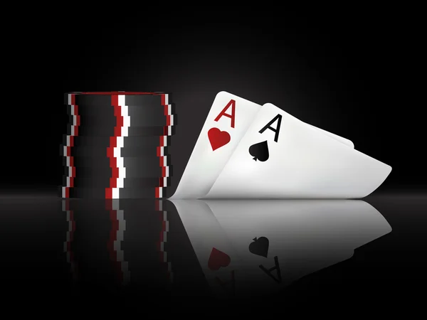 Vektorový obrázek na téma kasino s symboly pokeru a pokerových karet na tmavém pozadí. — Stockový vektor