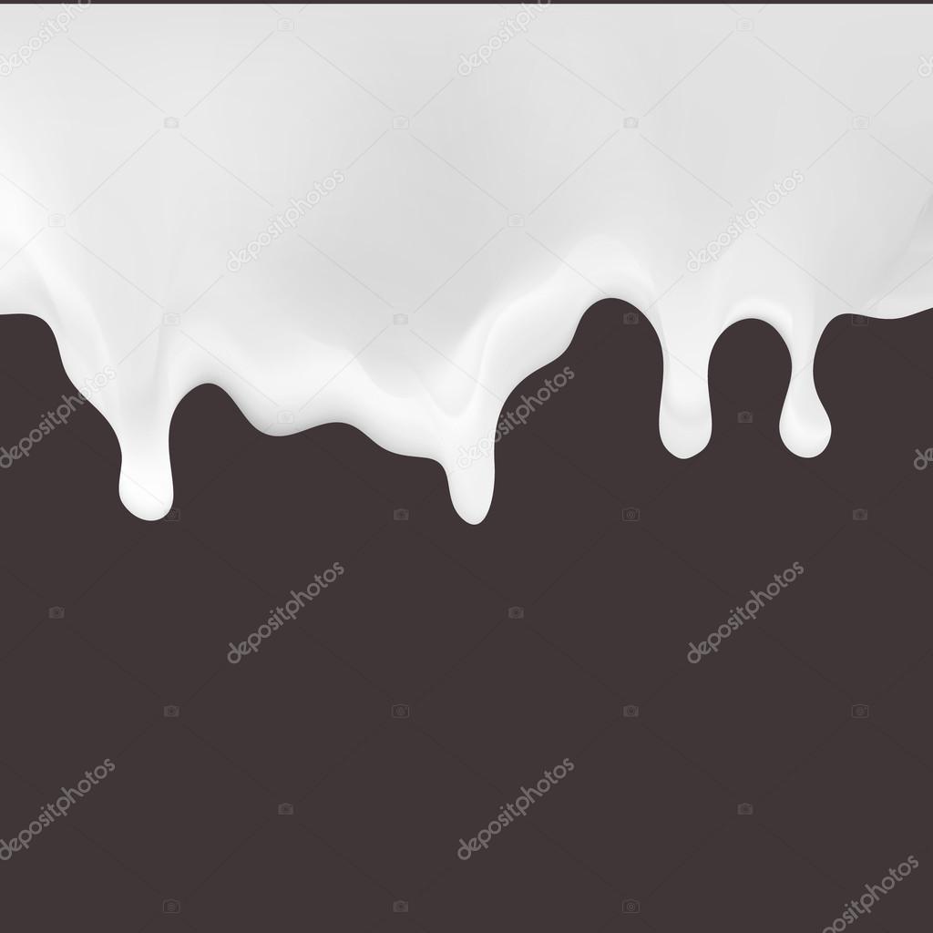 Dripping white milk, cream, paint  on rdark back. Vector illustration.