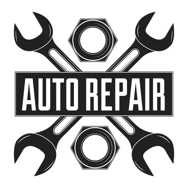 Oldtimer-Mechaniker Reparatur-Etikett, Emblem und Logo. Vektorillustration. Autoservice — Stockvektor