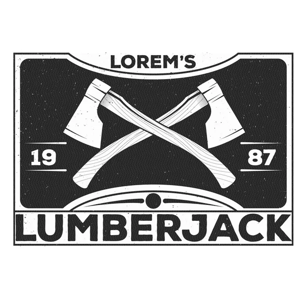Vintage lumberjack label, emblem and design elements. Two axes with text. Forestry logo label for different projects, cards, invitations. Lumberjack monochrome illustration about timber and wood. — Stock Vector