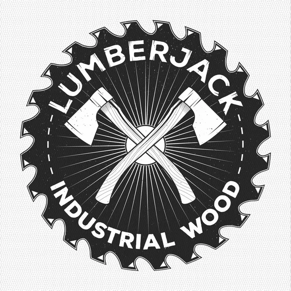 Vintage lumberjack label, emblem and design elements. Two axes with text. Forestry logo label for different projects, cards, invitations. Lumberjack monochrome illustration about timber and wood. — Stock Vector