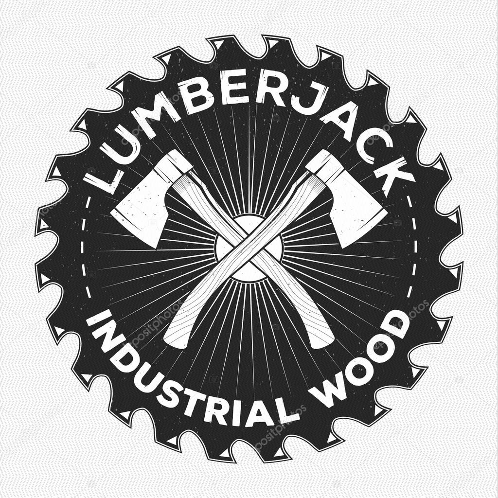 Vintage lumberjack label, emblem and design elements. Two axes with text. Forestry logo label for different projects, cards, invitations.