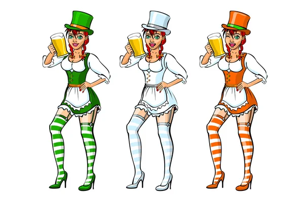 St. Patrick의 그림? s 하루 아일랜드어 여자 맥주 제공 — 스톡 벡터