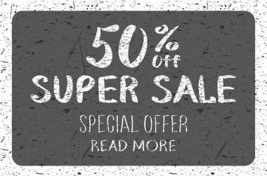 Sayı 0-9 bir fırça ile bir tahta arka plan harflerle yazılı. Süper Satılık. Büyük satış. Satılık etiket. Satılık poster. Satılık vektör. Süper satış ve özel fırsat. % 50 indirim. Vektör çizim. 