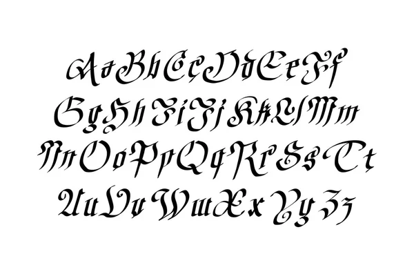 Caratteri disegnati a mano in scrittura gotica Blackletter — Vettoriale Stock