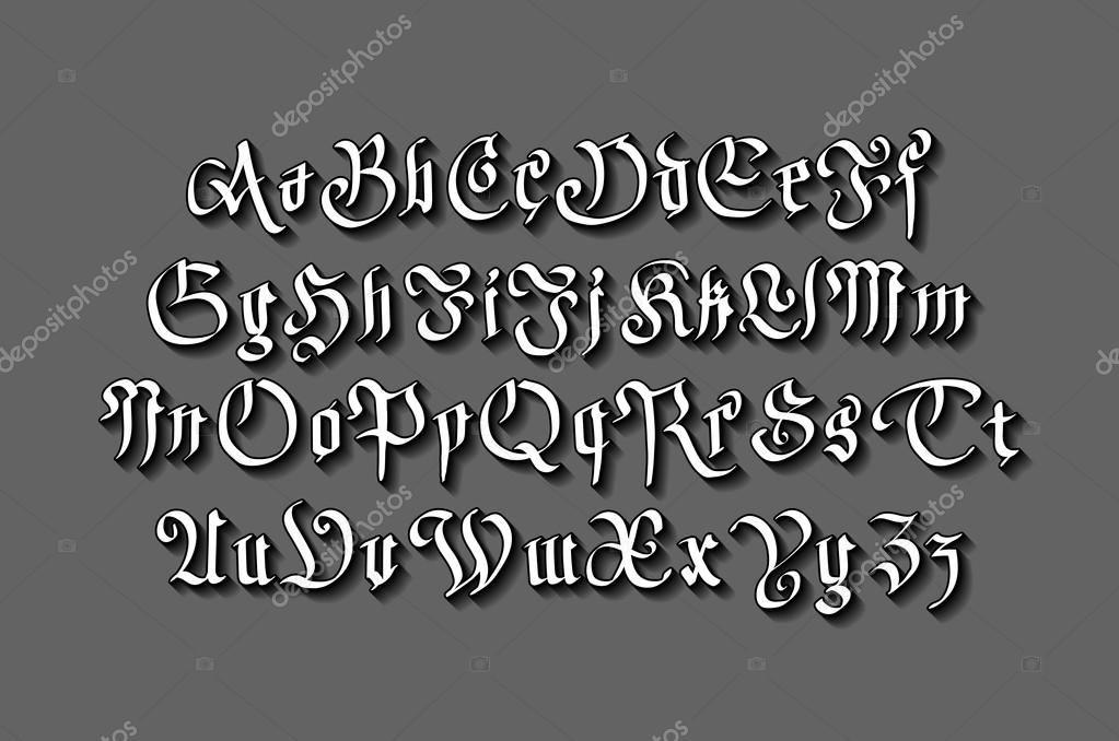 Vintage gothic old style typeface on dark background  art