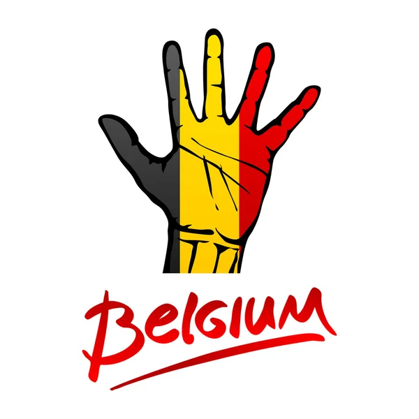 Bandiera Belgio dipinta a mano aperta dipinta. iscrizione scritta a mano Belgio rosso — Vettoriale Stock