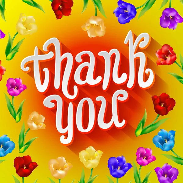Vector Thank you script greeting card with cute floral elements. — Stock Vector