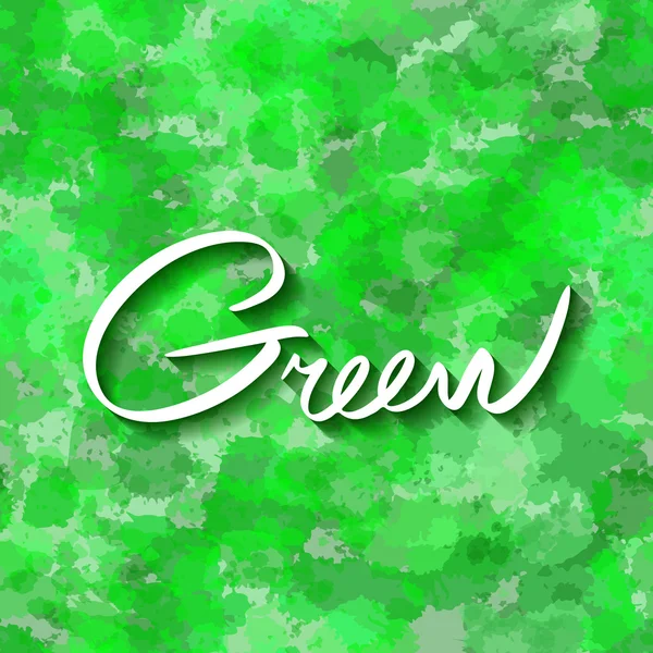 Nahtloser Polka-Dott-Aquarell-Hintergrund. abstrakte Tropfen grün. handschriftlicher Name der Farbe grüner Schriftzug — Stockvektor