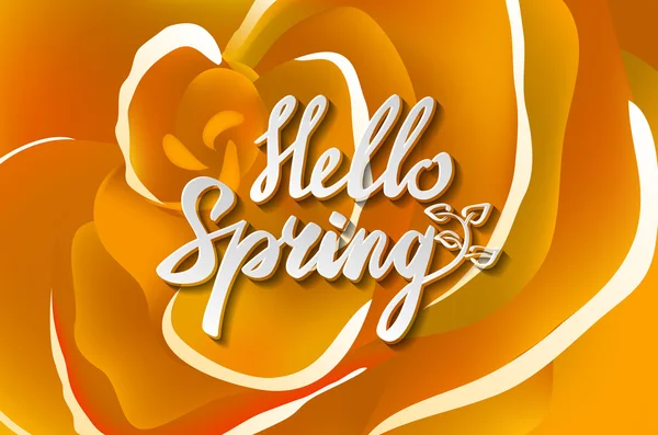 Bonjour texte de printemps avec des fleurs et des papillons — Image vectorielle