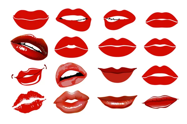 Set van 16 glamour lippen, met Vineuse lipstickkleuren. collage, lippen. Set van geïsoleerde vrouwen lippen op lichte achtergrond. Vector illustratie. Lippen instellen. ontwerpelement. Vrouw lip gebaren set. Meisje monden Stockillustratie