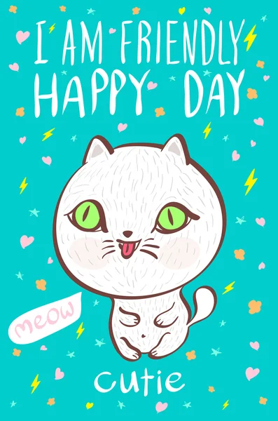 I am  friendly happy day cutie meow cat illustration vector — Stok Vektör
