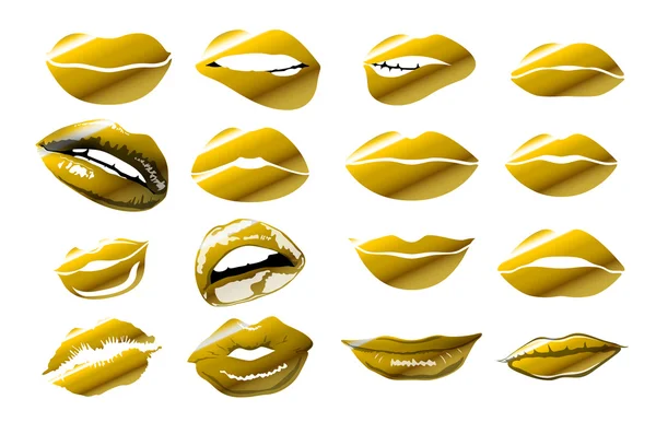 Labios - icono de vector de oro. Ilustración vectorial de impresión de beso con brillo dorado — Vector de stock
