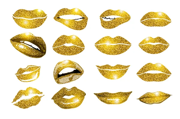 Lips guld set. Design glitter element. — Stock vektor