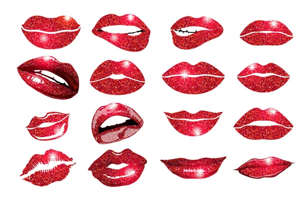 Collage, Lippen Lippen rot gesetzt. Design-Glitzerelement. — Stockvektor