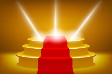 Altın aydınlatmalı Sahne Podyum ödül töreni vektör çizim için kırmızı halı izlemek