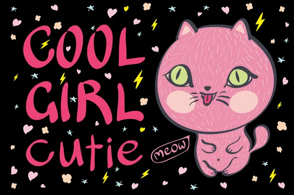 Fajna dziewczyna cutie trochę ilustracja kot różowy wektor — Wektor stockowy