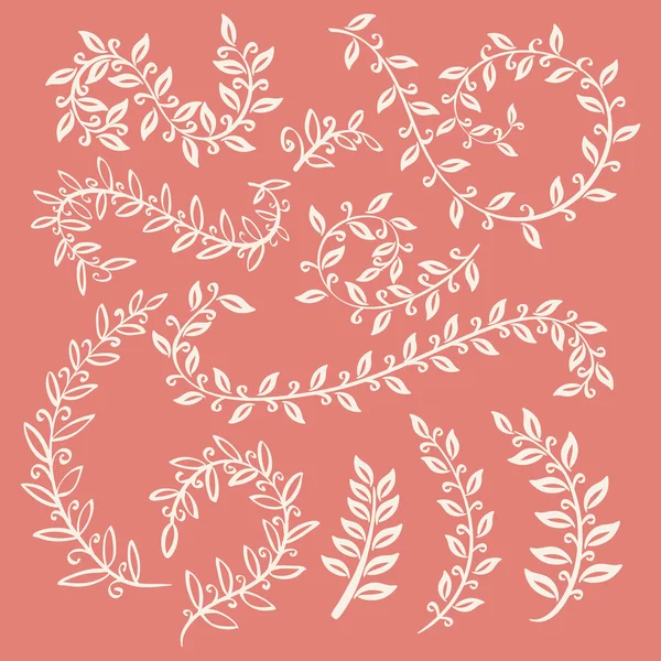 Набор векторов листьев на розовом фоне элементов дизайна — стоковый вектор