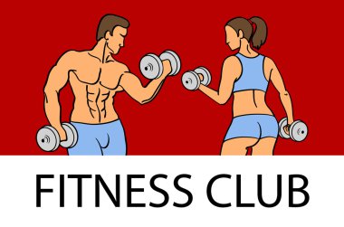 Man and woman Fitness template. Gym club logotype. Sport Fitness club creative concept. Bodybuilder and woman Fitness Model Illustration, Sign, Symbol, badge.