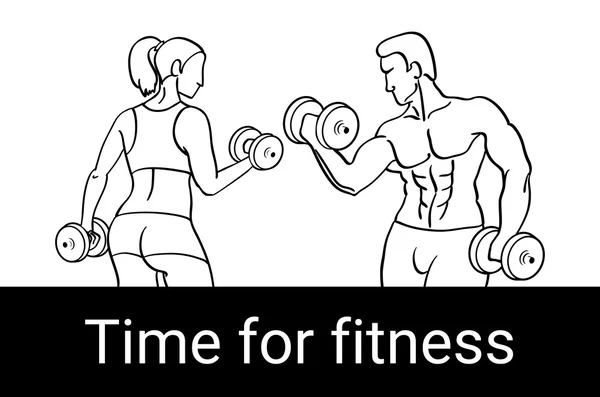 Fitness coppia e fitness club concetto con la forza di salute e bellezza simboli piatto vettoriale illustrazione — Vettoriale Stock