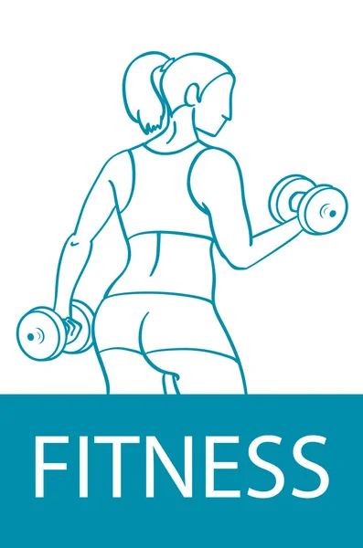 Fitness club and gym banner or poster design. Silhouette of athletic woman with dumbbells. Free font used. — Stock Vector