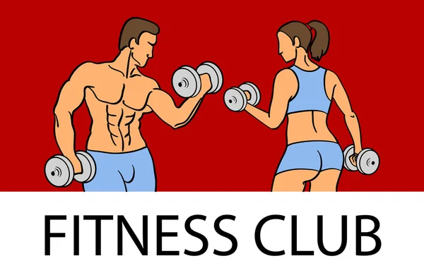 Modelo de Fitness para homem e mulher. Logótipo do clube de ginástica. Sport Fitness clube conceito criativo. Fisiculturista e mulher Modelo de Fitness Ilustração, Sinal, Símbolo, emblema . —  Vetores de Stock