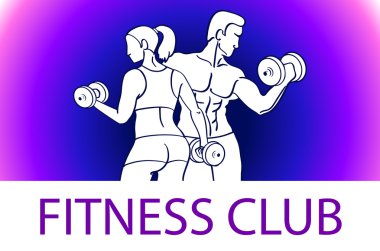 Man and woman Fitness template. Gym club logotype. Sport Fitness club creative concept. Bodybuilder and woman Fitness Model Illustration, Sign, Symbol, badge.