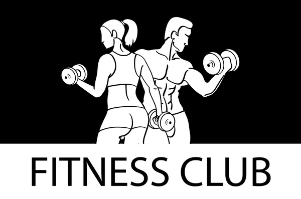 Man and woman Fitness template. Gym club logotype. Sport Fitness club creative concept. Bodybuilder and woman Fitness Model Illustration, Sign, Symbol, badge. — Stockový vektor