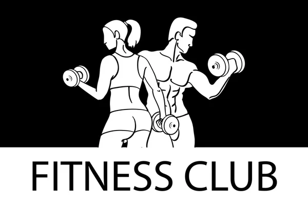 Hombre y mujer Plantilla Fitness. Logo del club de gimnasia. Sport Fitness club concepto creativo. Culturista y mujer Modelo Fitness Ilustración, Cartel, Símbolo, Insignia . — Archivo Imágenes Vectoriales