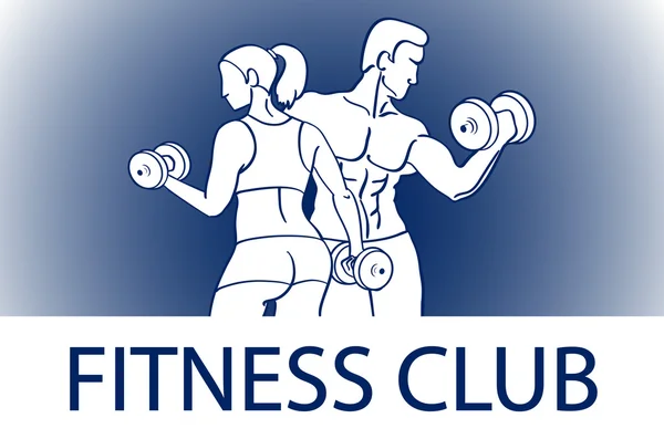 Man and woman Fitness template. Gym club logotype. Sport Fitness club creative concept. Bodybuilder and woman Fitness Model Illustration, Sign, Symbol, badge. — Wektor stockowy