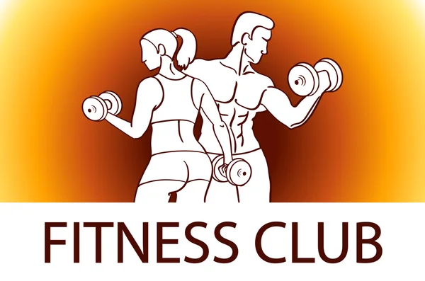 Man and woman Fitness template. Gym club logotype. Sport Fitness club creative concept. Bodybuilder and woman Fitness Model Illustration, Sign, Symbol, badge. — Stockvector