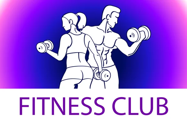 Man and woman Fitness template. Gym club logotype. Sport Fitness club creative concept. Bodybuilder and woman Fitness Model Illustration, Sign, Symbol, badge. — Stockvector