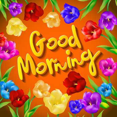 Çiçekli tebrik kartı. Vektör. El boyama. Yazıt. Günaydın