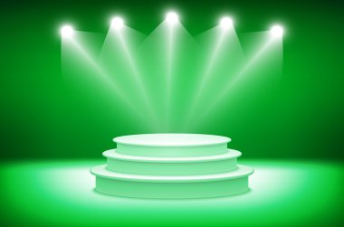 3D yeşil podyum. Kaide. Sahne. 3D. illüstrasyon. 